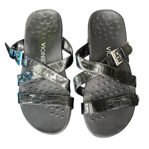 Vionic Kira Black Croc Patent Leather Orthopedic Sandals 341KIRAJYW4350 Size 8W
